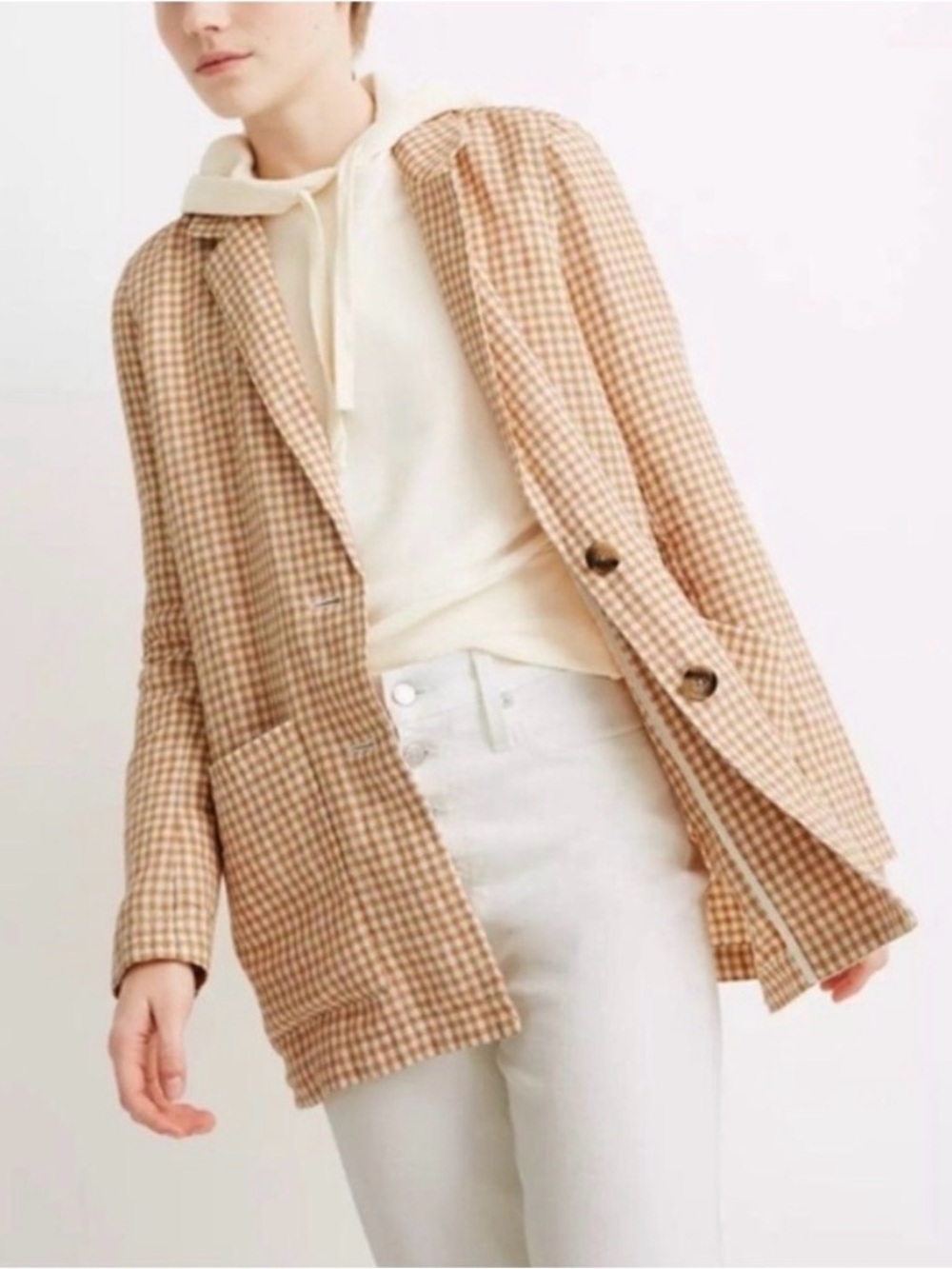 Madewell Linen Dorset Blazer in Beige & White Gingham